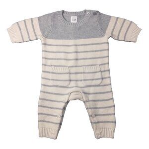 baby GAP Cream And Gray Striped Cozy Knit Winter Romper Onesie US 0-3M